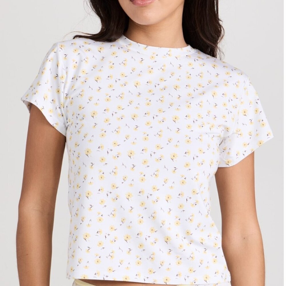 Women's Stripe & Stare x Camille Charriere Yellow Flower Baby Tee Size Small